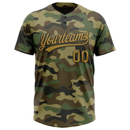 Personalized Camo Old Gold Black Salute To Service Softball Jersey Unisex Two-Button Personalized Camo Old Gold-Black Salute