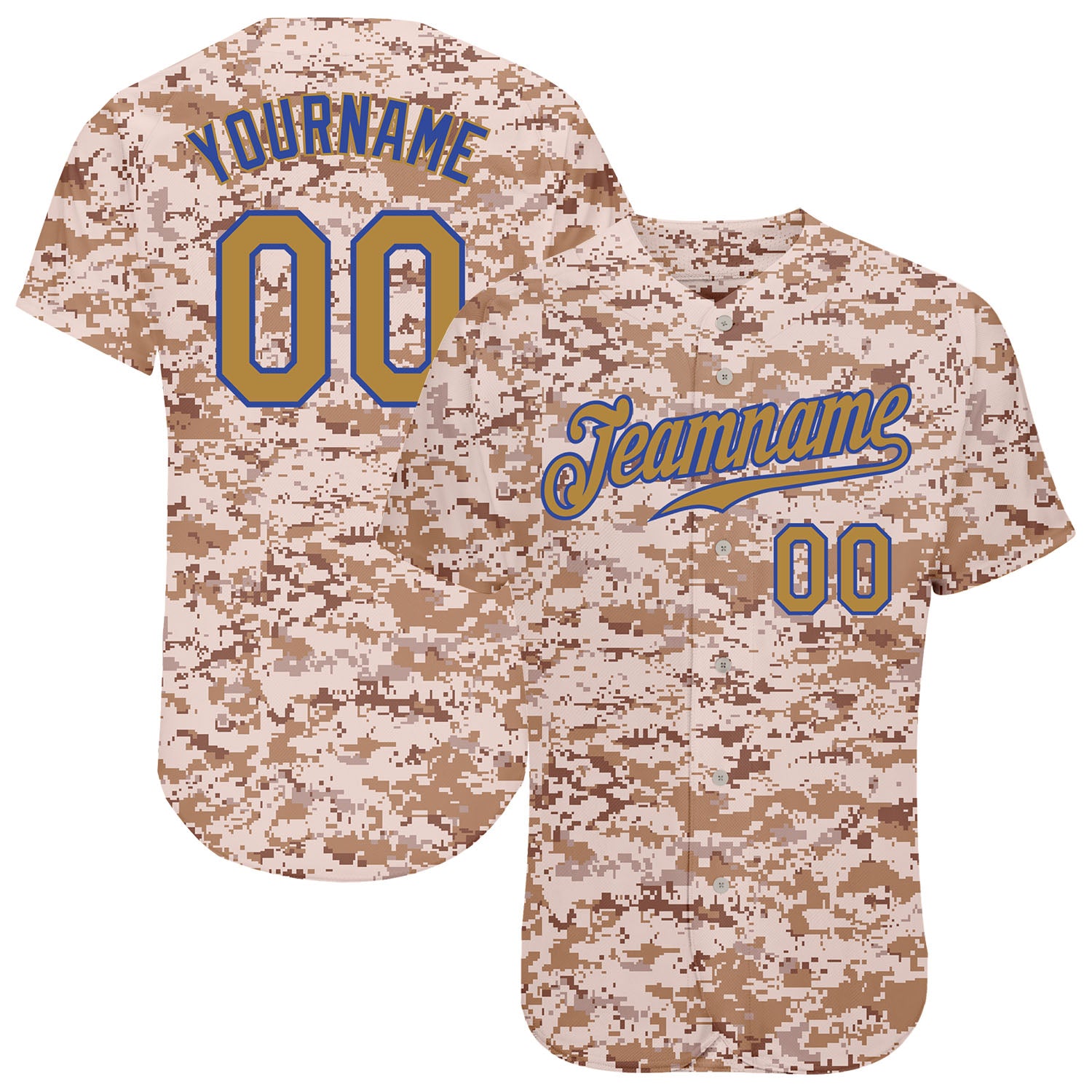 Custom Name Number Salute to Service Baseball Jersey - Personalized Camo Old Gold-Royal Team Jersey Personalized Camo Old
