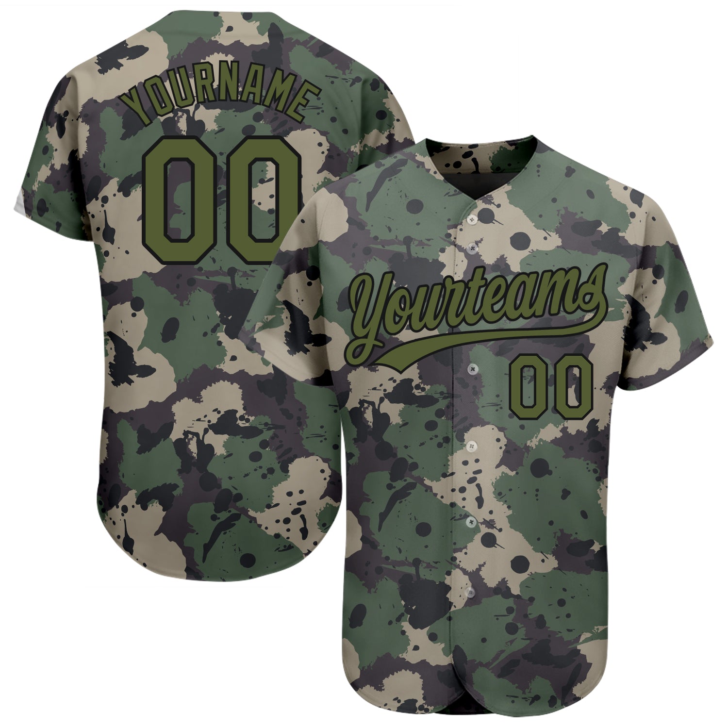 Custom Name Number Authentic Salute to Service Baseball Jersey Olive Black Camo 3D Pattern Design Personalized Camo Olive-Black