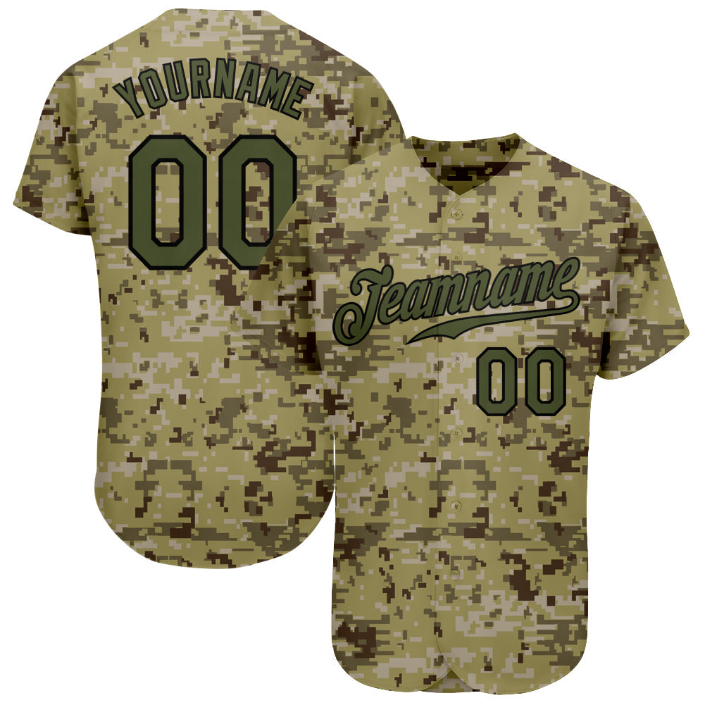 Custom Name and Number Olive-Black Camo Authentic Salute to Service Baseball Jersey Personalized Camo Olive-Black Authentic