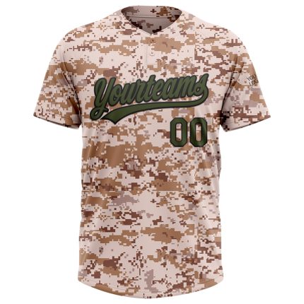 Personalized Salute to Service Camo Olive-Black Softball Jersey Unisex 2-Button Personalized Camo Olive-Black Salute To Service