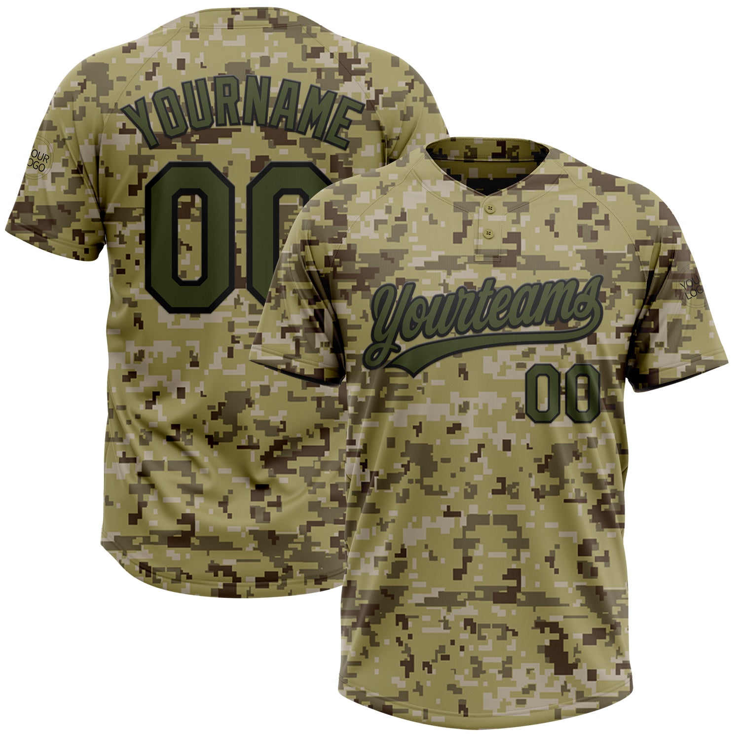 Personalized Salute To Service Camo Olive-Black Unisex Two-Button Softball Jersey Personalized Camo Olive-Black Salute To