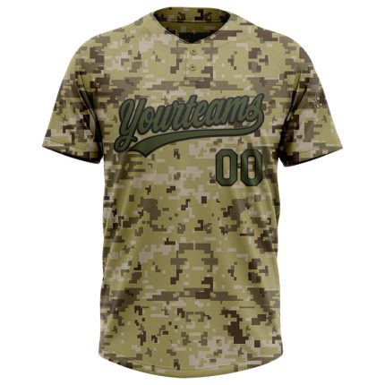 Personalized Salute To Service Camo Olive-Black Unisex Two-Button Softball Jersey Personalized Camo Olive-Black Salute To