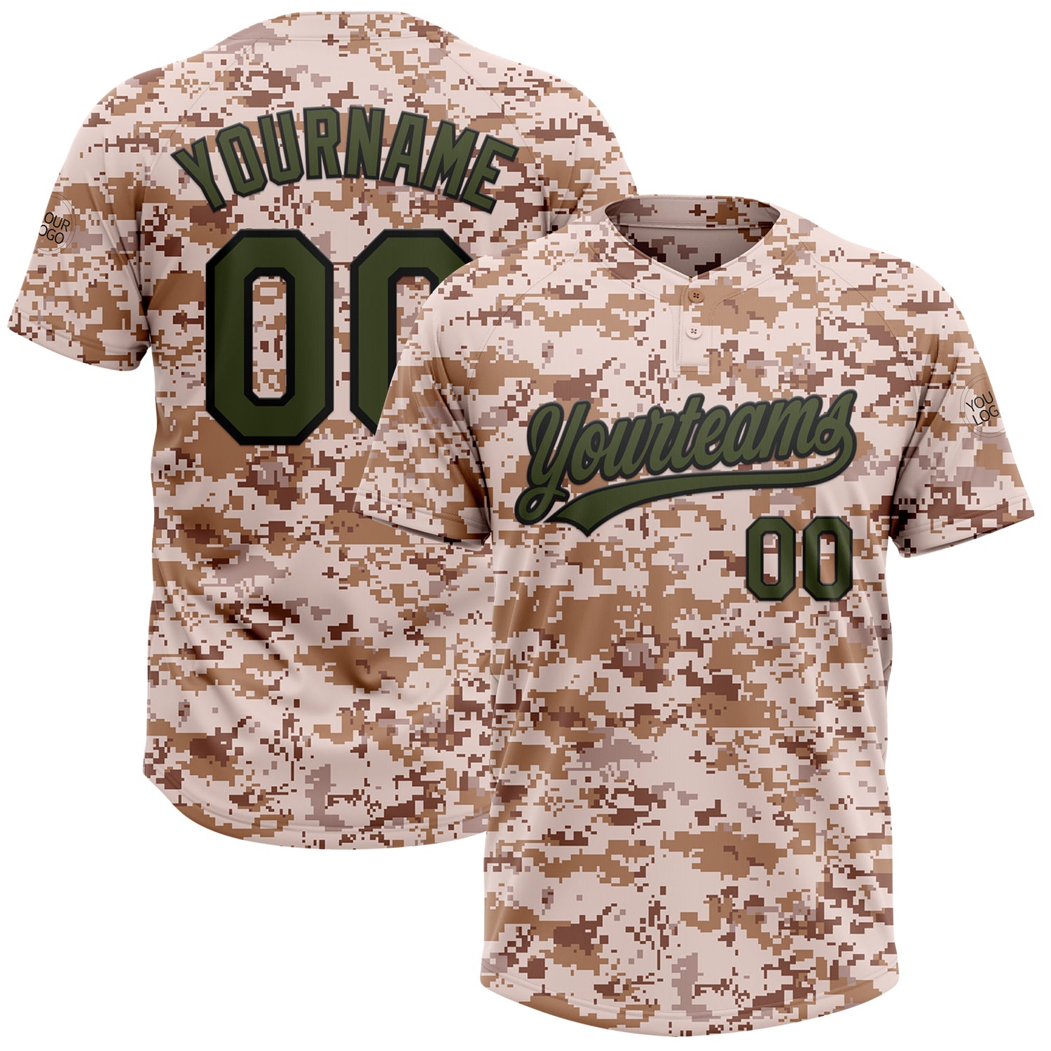Personalized Camo Olive Black Softball Jersey Unisex Salute To Service Two-Button Personalized Camo Olive-Black Salute To