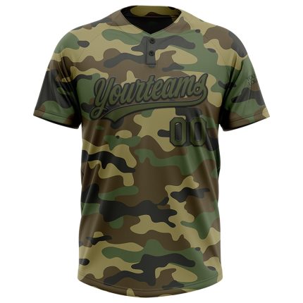 Custom Name and Number Camo Olive-Black Salute To Service Softball Jersey Unisex Two-Button Personalized Camo Olive-Black