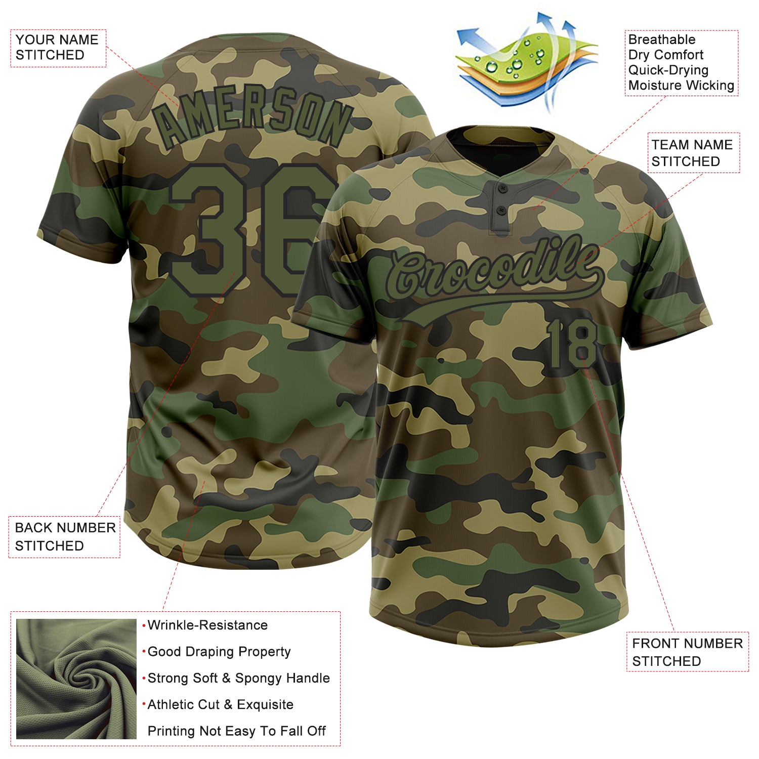 Personalized Camo Olive-Black Salute To Service Two-Button Unisex Softball Jersey Team Custom Name and Number Custom Name and Number Camo Olive-Black Salute To Service Softball Jersey Unisex Two-Button Personalized Camo Olive-Black - Image 3