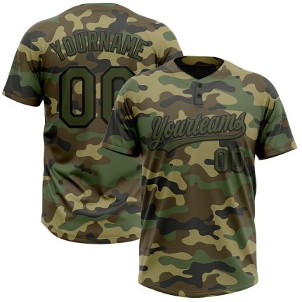Custom Name and Number Camo Olive-Black Salute To Service Softball Jersey Unisex Two-Button Personalized Camo Olive-Black