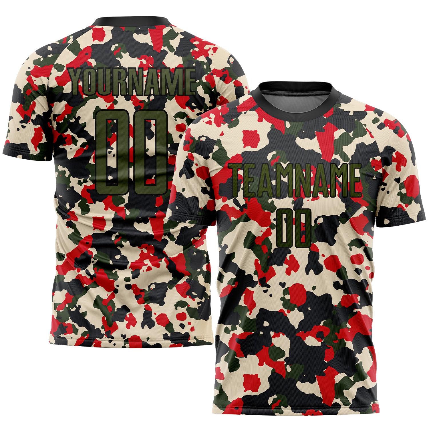 Personalized Salute to Service Soccer Jersey - Olive-Black Camo Sublimation Uniform 2 Personalized Camo Olive-Black Sublimation
