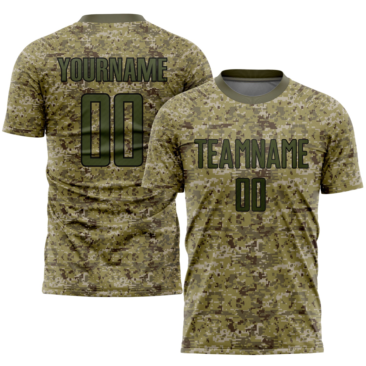 Personalized Camo Soccer Jersey Olive-Black Salute To Service Uniform Personalized Camo Olive-Black Sublimation Salute To