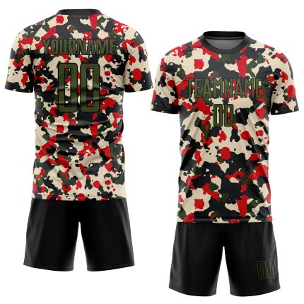 Camo Olive-Black Soccer Jersey, Personalized Salute To Service Uniform Personalized Camo Olive-Black Sublimation Salute To