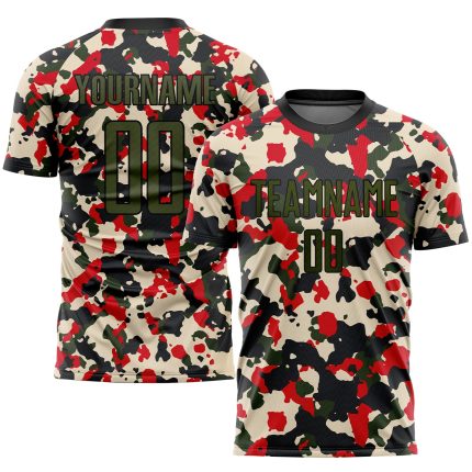 Camo Olive-Black Soccer Jersey, Personalized Salute To Service Uniform Personalized Camo Olive-Black Sublimation Salute To