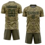 Custom Olive-Black Camo Soccer Jersey with Personalized Name and Number - Salute To Service Team Uniform Personalized Camo
