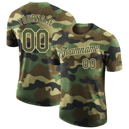 Personalized Camo T-Shirt with Custom Name and Number for Salute to Service - Olive-City Cream Performance Tee Personalized