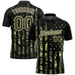 Custom Camo Olive-Cream 3D American Flag Golf Polo Shirt with Name & Number - Salute to Service Performance Design Personalized