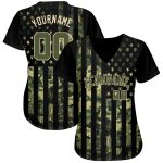 Personalized 3D American Flag Camo Baseball Jersey - Olive Cream Salute to Service Personalized Camo Olive-Cream 3D American