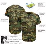 Personalized Authentic Salute to Service Baseball Jersey in Camo Olive-Cream Design Personalized Camo Olive-Cream Authentic