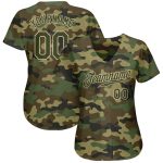 Personalized Authentic Salute to Service Baseball Jersey in Camo Olive-Cream Design Personalized Camo Olive-Cream Authentic