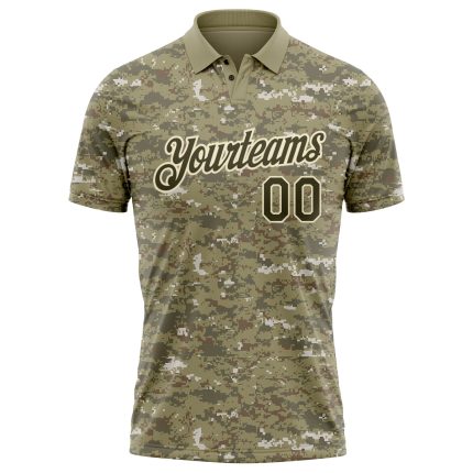 Personalized Camo Olive-Cream Golf Polo Shirt - Performance Salute To Service Personalized Camo Olive-Cream Performance Salute