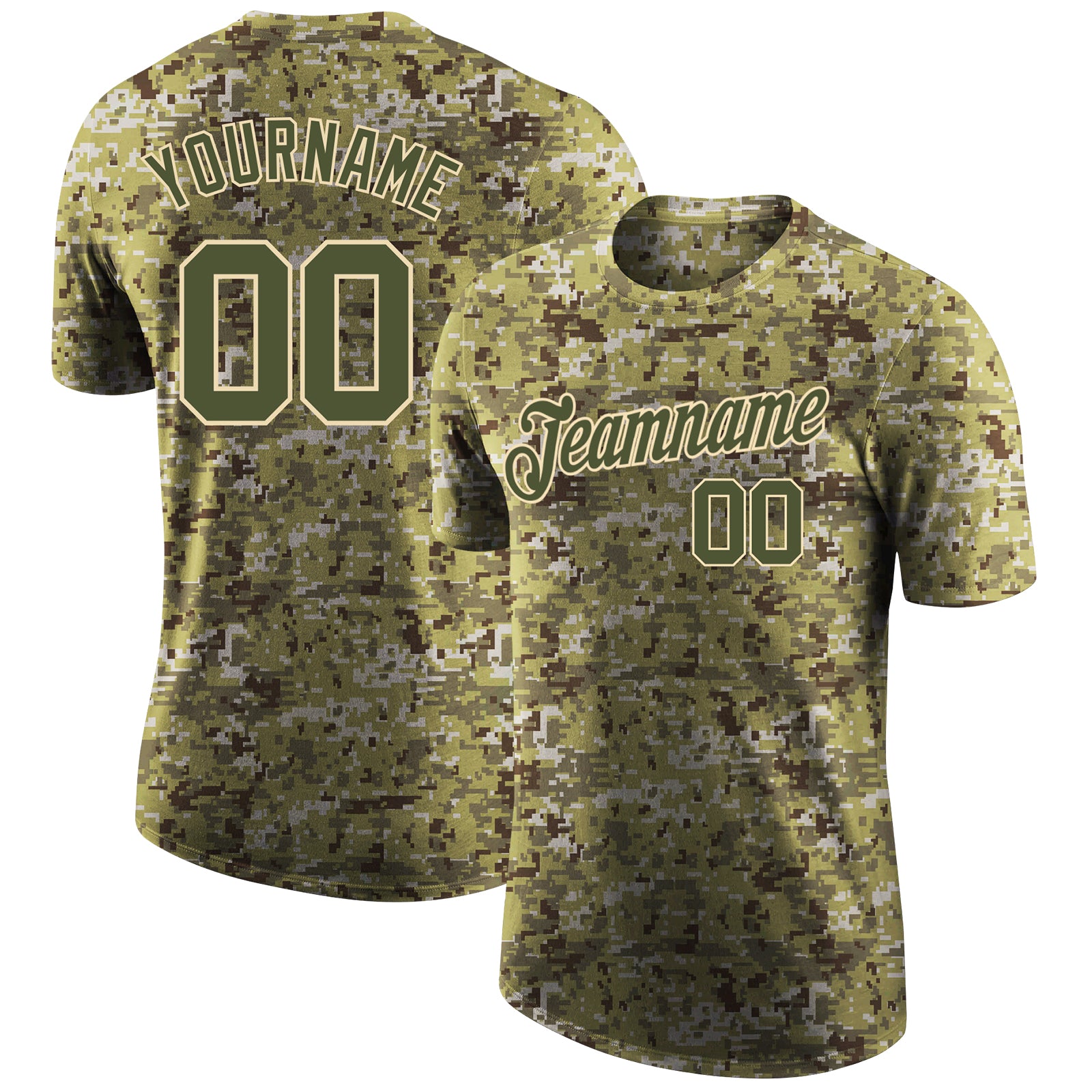 Custom Name Number Performance Olive-Cream Camo T-Shirt - Salute to Service Team Shirt Personalized Camo Olive-Cream Performance