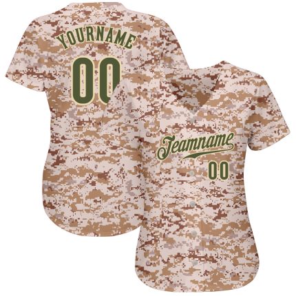 Camo Baseball Jersey Personalized Olive-Cream Salute to Service Design Personalized Camo Olive-Cream Salute To Service Baseball