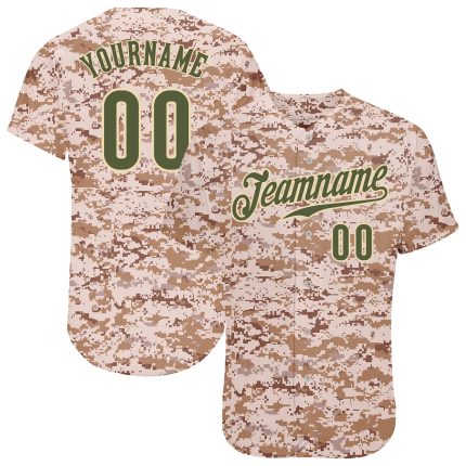 Camo Baseball Jersey Personalized Olive-Cream Salute to Service Design Personalized Camo Olive-Cream Salute To Service Baseball