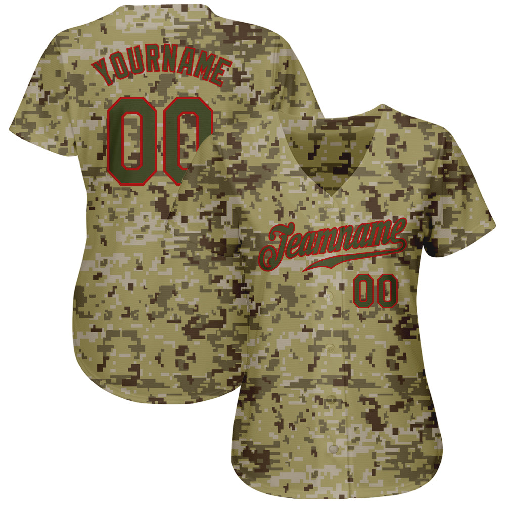 Personalized Camo Olive-Red Authentic Salute To Service Baseball Jersey Team Custom Name and Number Personalized Camo Olive-Red Baseball Jersey with Custom Name & Number - Authentic Salute to Service Team Gear Personalized - Image 2