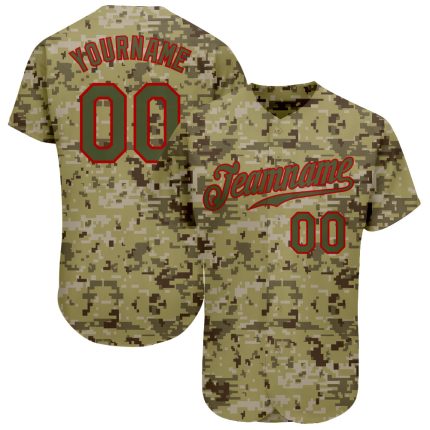 Personalized Camo Baseball Jersey - Olive-Red Salute To Service Design Personalized Camo Olive-Red Salute To Service Baseball