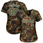 Personalized Olive-White Camo Woodland Baseball Jersey - Classic Salute to Service Design Personalized Camo Olive-White Dark