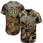Personalized Olive-White Camo Woodland Baseball Jersey - Classic Salute to Service Design Personalized Camo Olive-White Dark