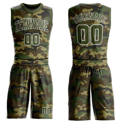 Personalized Camo Basketball Jersey Olive-White Sublimation Salute to Service Round Neck Suit Personalized Camo Olive-White