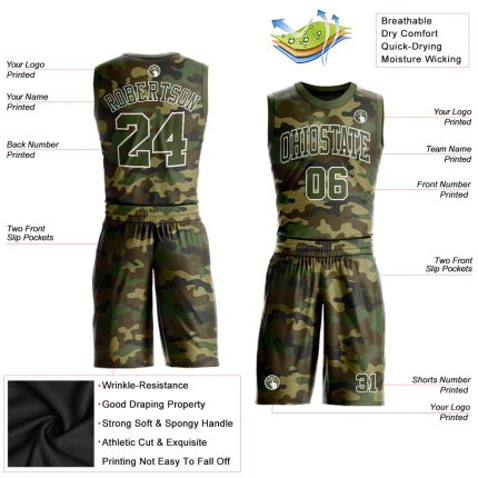 Personalized Camo Basketball Jersey Olive-White Sublimation Salute to Service Round Neck Suit Personalized Camo Olive-White