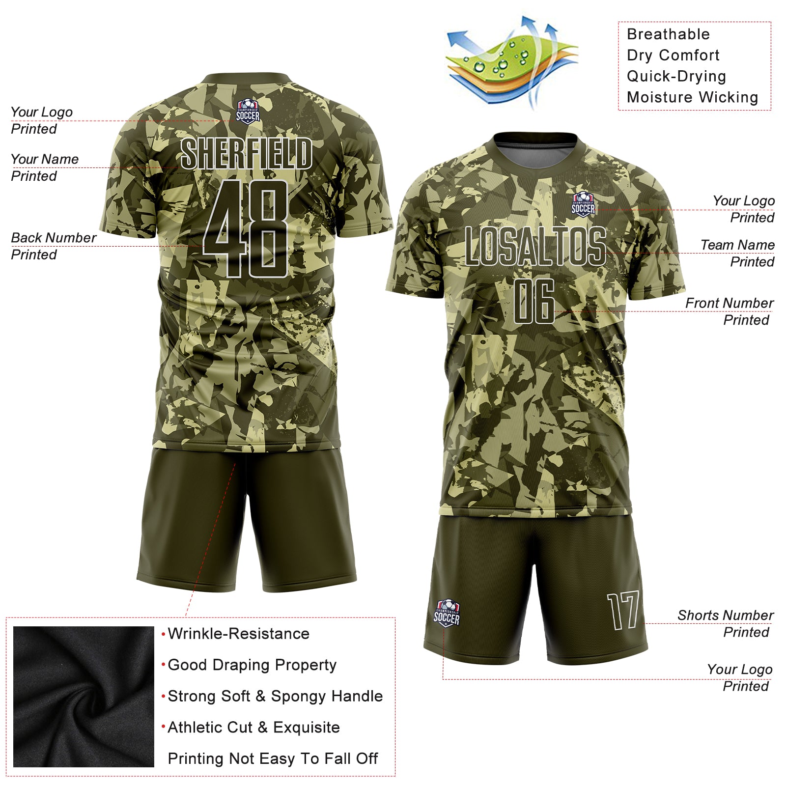 Personalized Camo Soccer Jersey Olive-White Sublimation Salute To Service Uniform Personalized Camo Olive-White Sublimation - Image 3