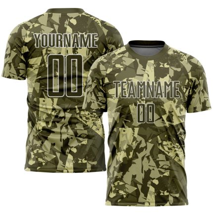 Personalized Camo Soccer Jersey Olive-White Sublimation Salute To Service Uniform Personalized Camo Olive-White Sublimation