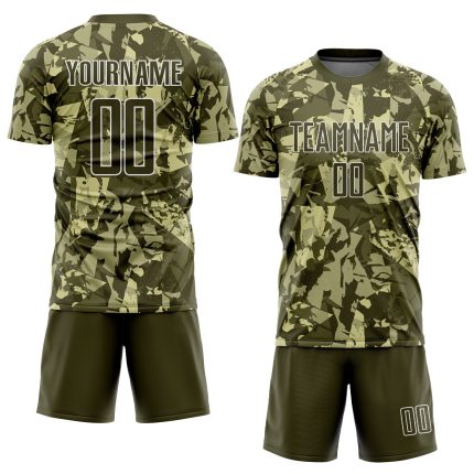 Custom Camo Soccer Jersey with Olive-White Sublimation, Personalized Name & Number, Salute to Service Team Uniform Personalized