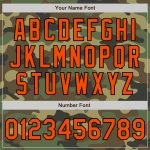 Custom Camo Orange-Black Bomber Varsity Letterman Jacket with Name & Number - Salute to Service Design Personalized Camo