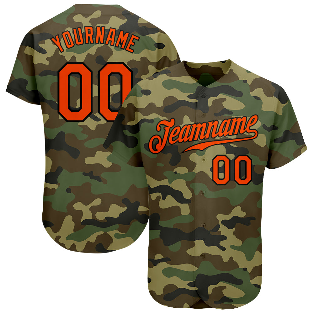 Personalized Camo Jersey for Men, Orange-Black Salute to Service Baseball Jersey 2 Personalized Camo Orange-Black Salute