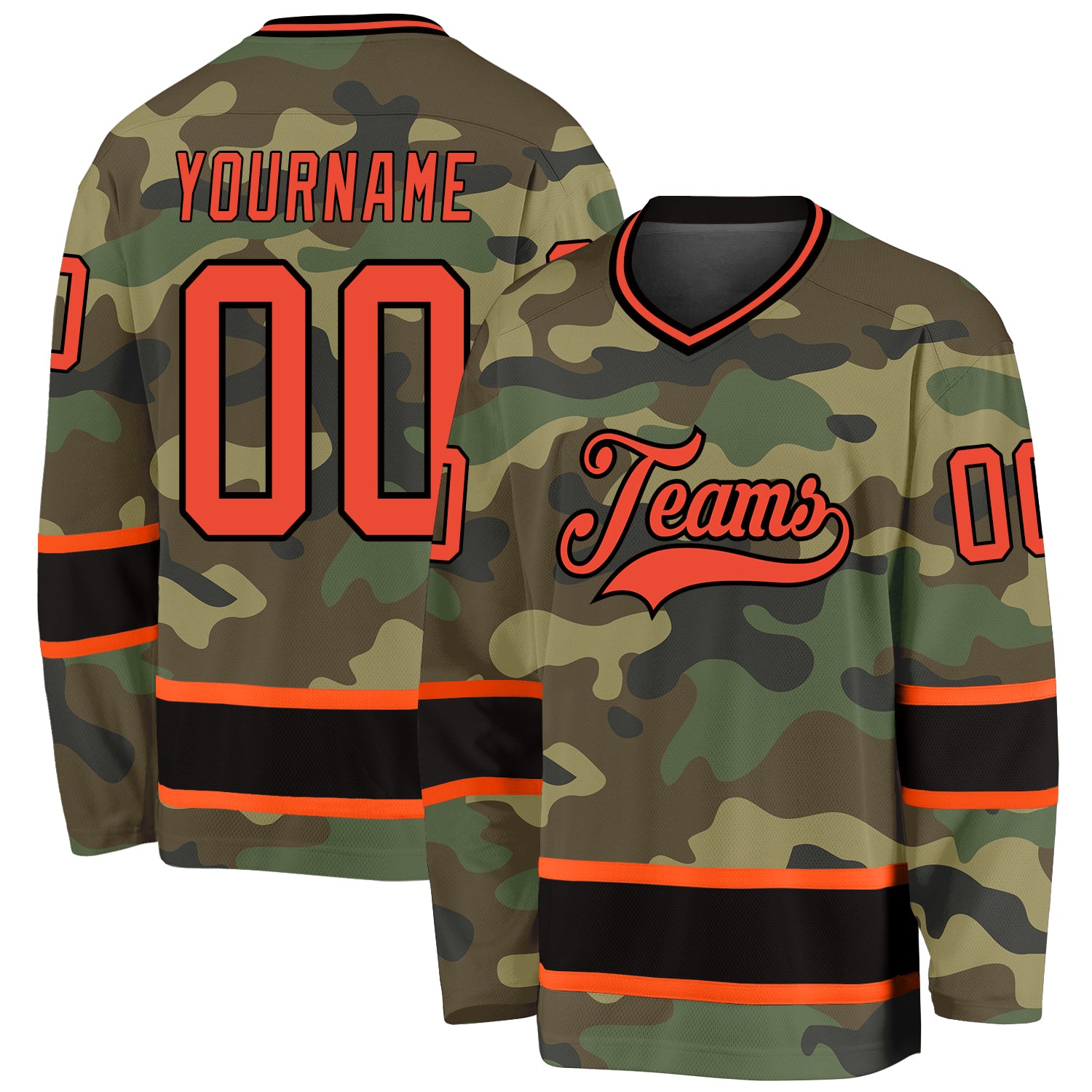 Personalized Camo Hockey Jersey - Orange Black Salute To Service Design Personalized Camo Orange-Black Salute To Service