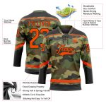 Custom Name and Number Camo Orange-Black Salute to Service Hockey Jersey - Personalized Lace Neck Team Apparel Personalized