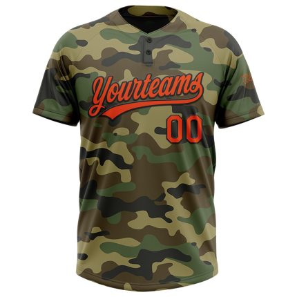 Personalized Camo Softball Jersey for Unisex - Orange-Black Salute to Service Two-Button Design Personalized Camo Orange-Black