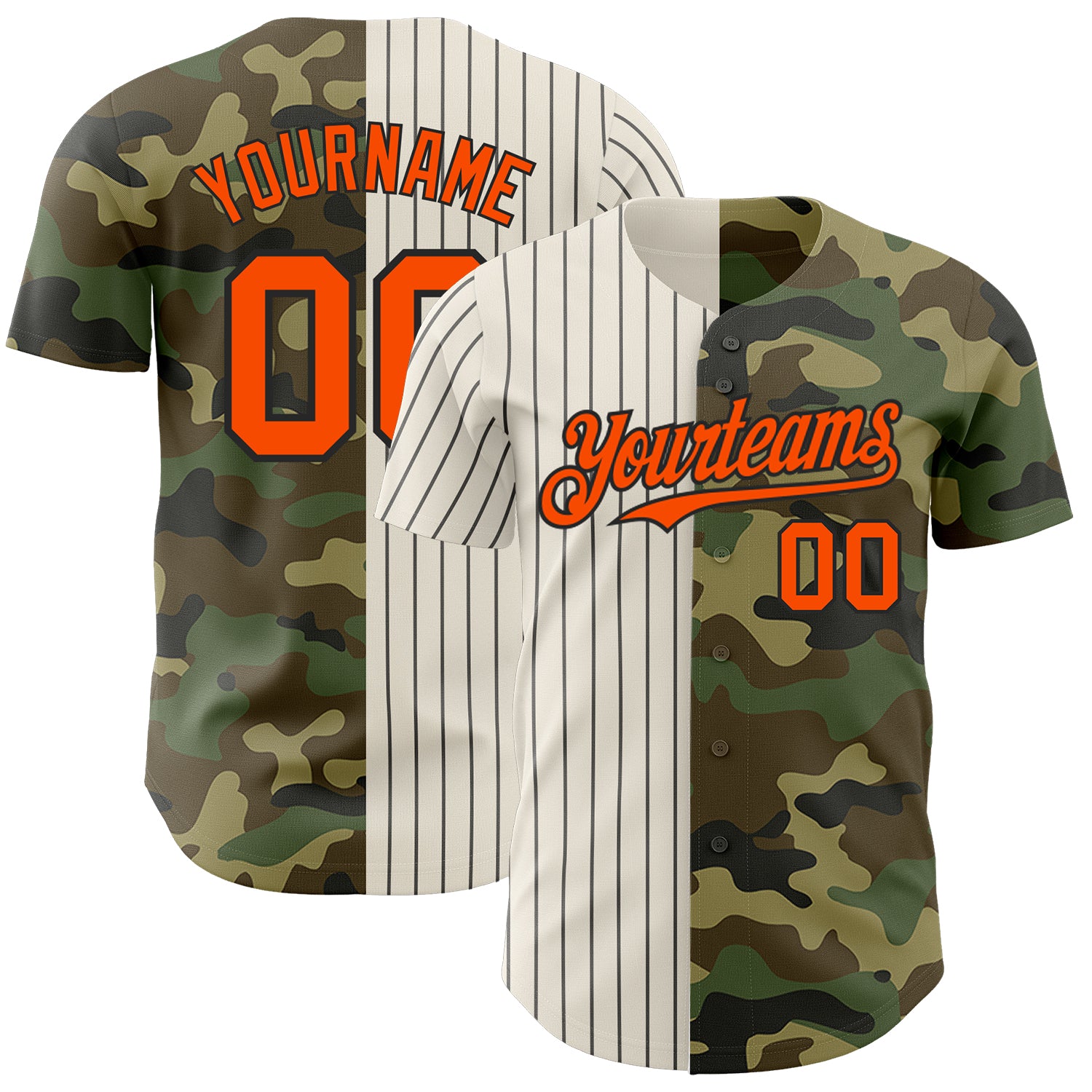 Custom Name Number Authentic Camo Orange Cream-Black Pinstripe Baseball Jersey - Salute To Service Personalized Camo Orange