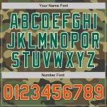 Custom Name and Number Camo Bomber Jacket in Orange-Kelly Green Varsity Letterman Style - Personalize Your Salute To Service Gear