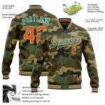 Custom Name and Number Camo Bomber Jacket in Orange-Kelly Green Varsity Letterman Style - Personalize Your Salute To Service Gear