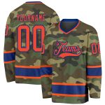 Custom Name & Number Personalized Camo Hockey Jersey - Orange-Royal Salute to Service Team Jersey Personalized Camo Orange-Royal