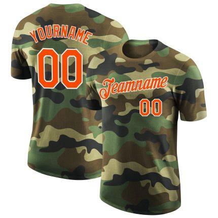 Custom Name and Number Camo T-Shirt - Orange and White Performance Salute to Service Design Personalized Camo Orange-White