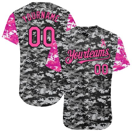 Breast Cancer Awareness Custom Baseball Jersey for Women - Personalized 3D Camo Pink-Black with Name and Number Personalized