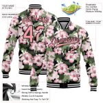 Personalized Camo Pink Black Hibiscus Flower 3D Bomber Varsity Jacket Salute to Service Personalized Camo Pink-Black Hibiscus