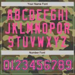 Custom Personalized Bomber Jacket Pink Black Light Blue Camo Varsity Letterman with Team Name and Number Personalized Camo