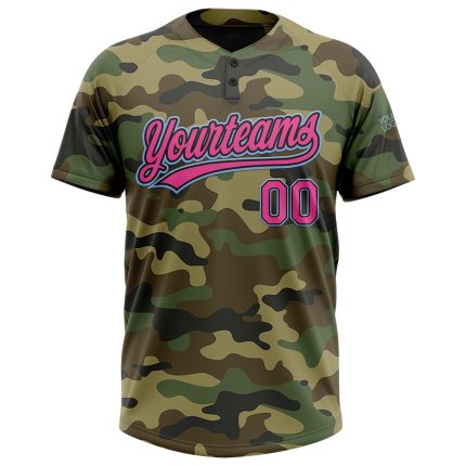 Custom Name Number Personalized Camo Softball Jersey Unisex Salute to Service Pink Black Light Blue Two-Button Personalized