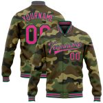 Custom Team Name Number Jacket Personalized Camo Pink Kelly Green Varsity Letterman Bomber Salute to Service Full-Snap Personalized