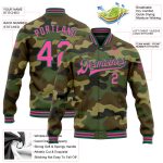 Personalized Camo Pink Kelly Green Bomber Jacket for Salute to Service, Full-Snap Varsity Letterman Personalized Camo Pink-Kelly
